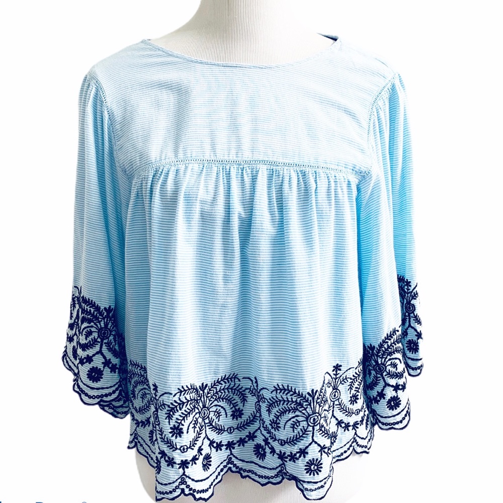 Zara Pinstripe Embroidered Top